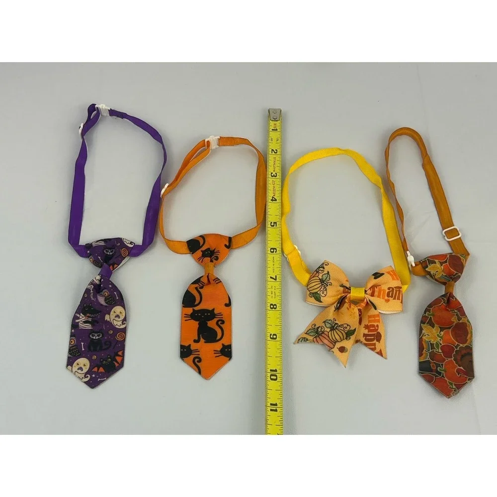 Halloween Pet Bow Tie Set Cats Dogs Adjustable Pumpkin Black Cat Ghost